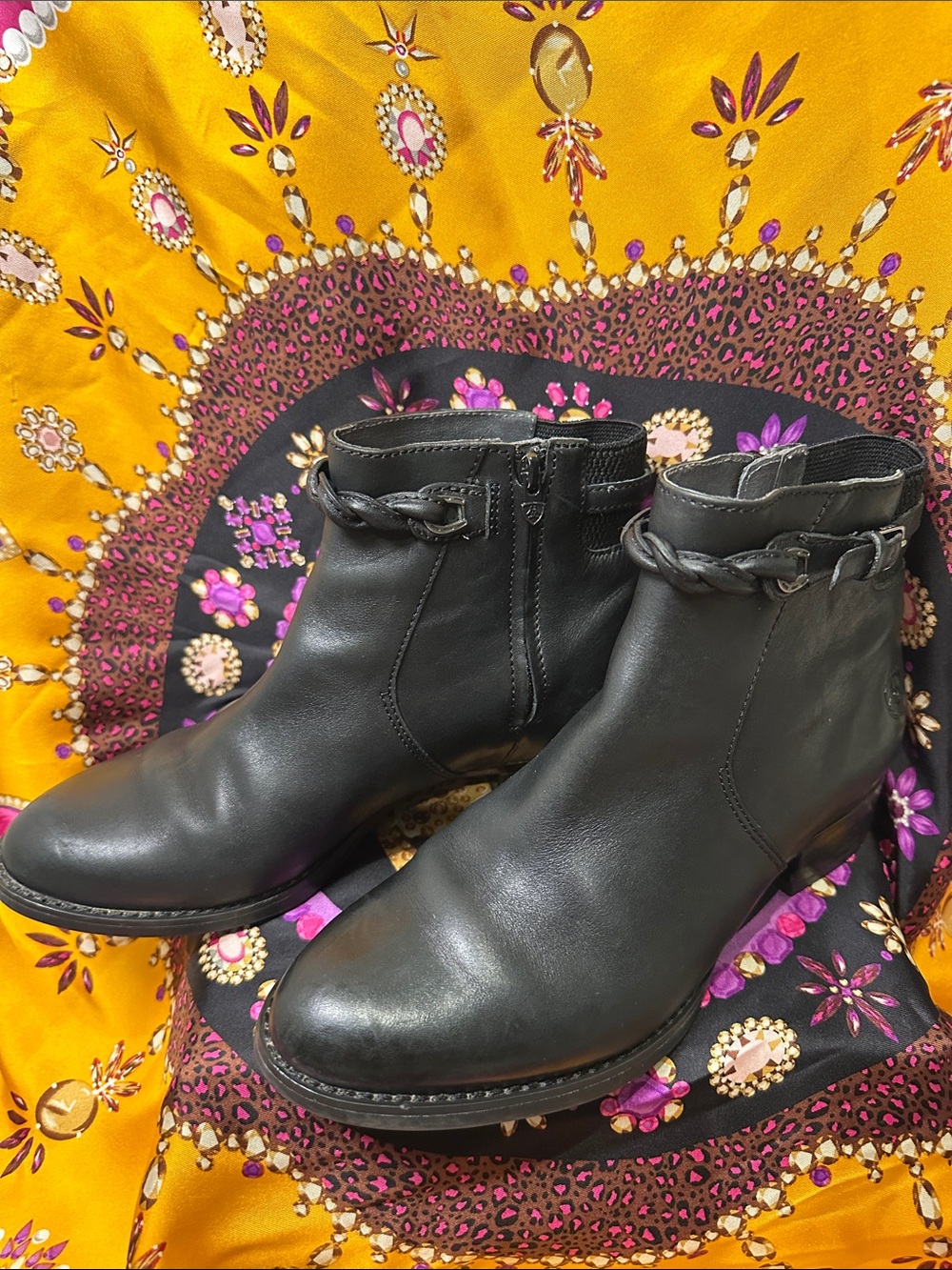 Ariat Black Leather Braided Ankle Boots